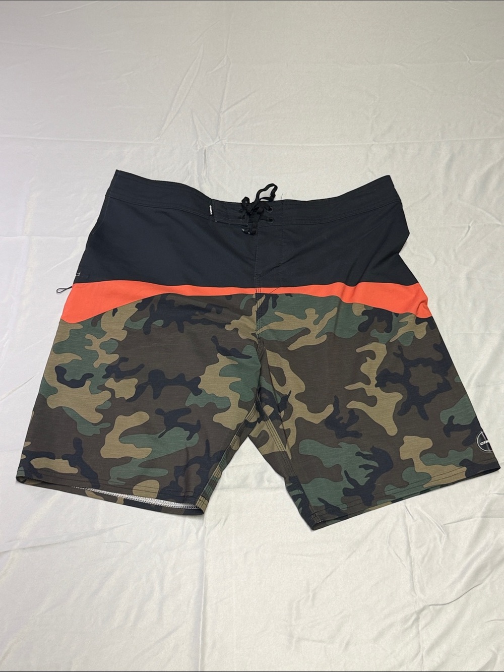 Men's Oneill Hyperfreak Camo Swim Shorts with Orange Accent - Size 34